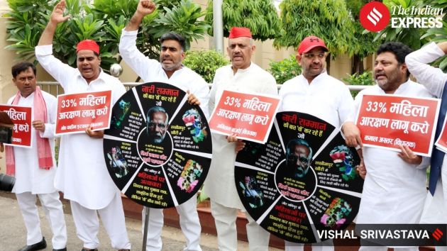 Samajwadi Party members staged a protest in Uttar Pradesh Assembly premises on Thursday