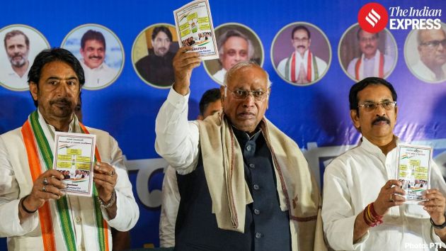 Mallikarjun Kharge, president of the Indian National Congress, released the party’s manifesto for the West Bengal Assembly elections