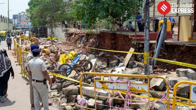 Seven people, including two children, were killed after a portion of a compound wall collapsed during heavy rain