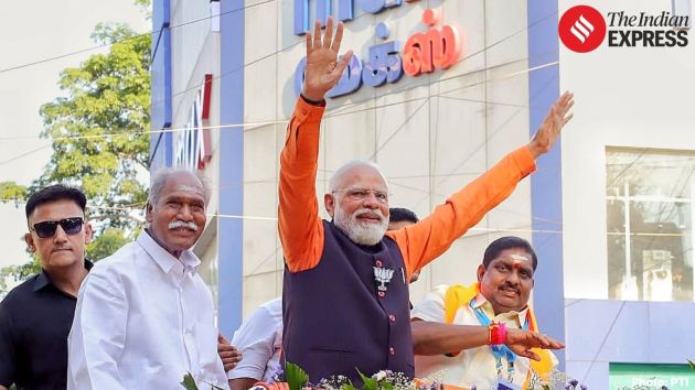 Modi was accompanied by N. Rangasamy, founder of the All India N.R. Congress, and A. Namassivayam during the roadshow