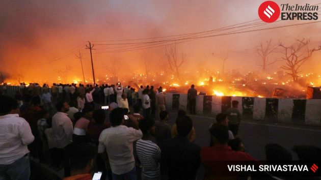A massive fire broke out in a slum in Lucknow’s Vikas Nagar on Wednesday evening