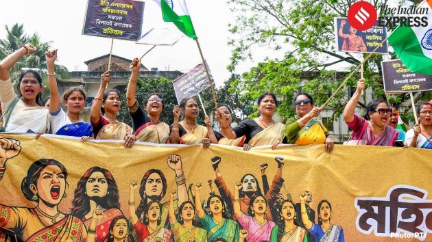 The BJP Mahila Morcha in Assam staged a protest rally in Guwahati on Thursday against the Congress and the INDIA bloc