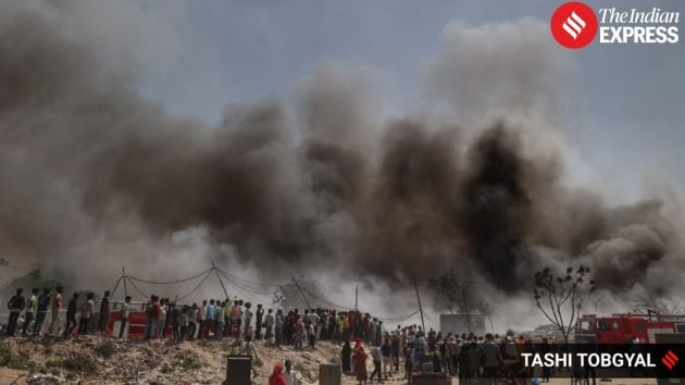 Around 150 to 200 shanties were gutted in a fire that broke out in Ghaziabad’s Indirapuram area