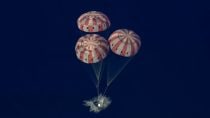 NASA’s Artemis II crew in their Orion spacecraft is back on Earth. They successfully completed a parachute-assisted splashdown in the Pacific Ocean off the coast of San Diego at 8:07 p.m. EDT (5:07 p.m. PDT). (Image: Nasa)