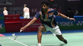 FILE IMAGE: Indian shuttler Ayush Shetty in action. (PHOTO: BAI)