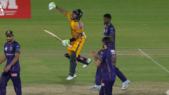 Peshawar Zalmi's Babar Azam celebrates his century in the PSL. (Screengrab via PSL/X)
