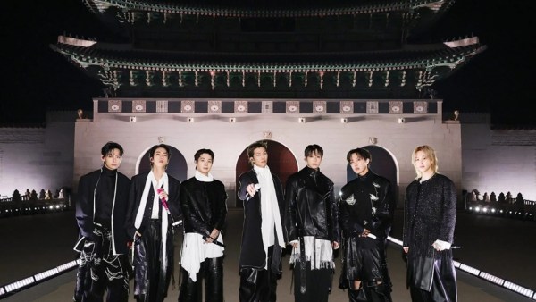 BTS pose in front of the Gwanghwamun Gate.