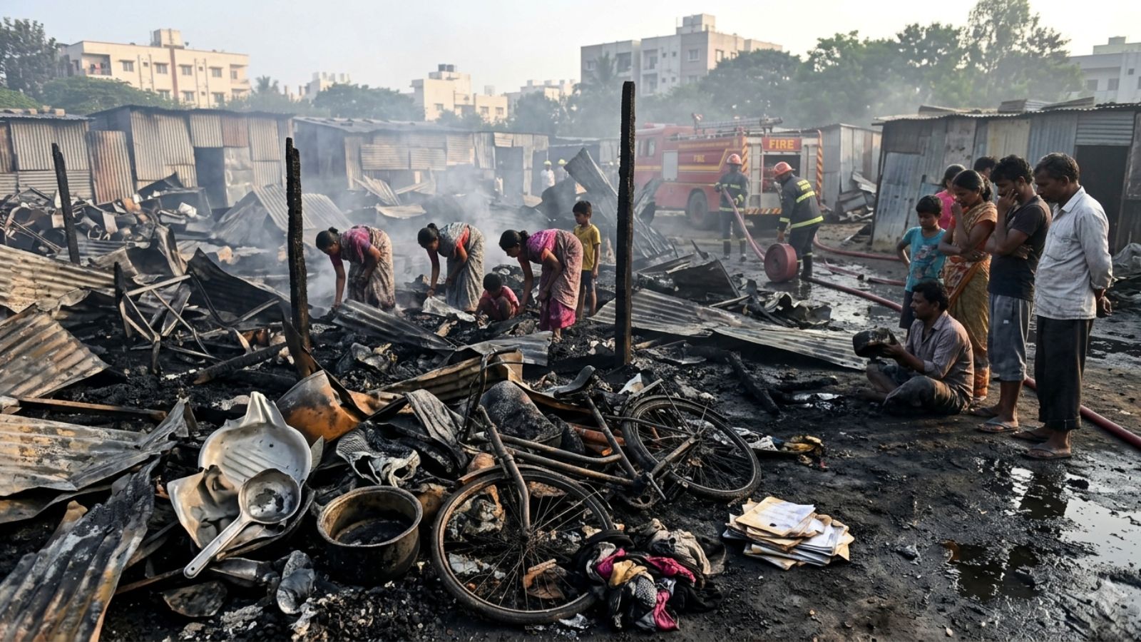 Fire destroys 20 migrant sheds in Bengaluru while residents away for Bengal polls