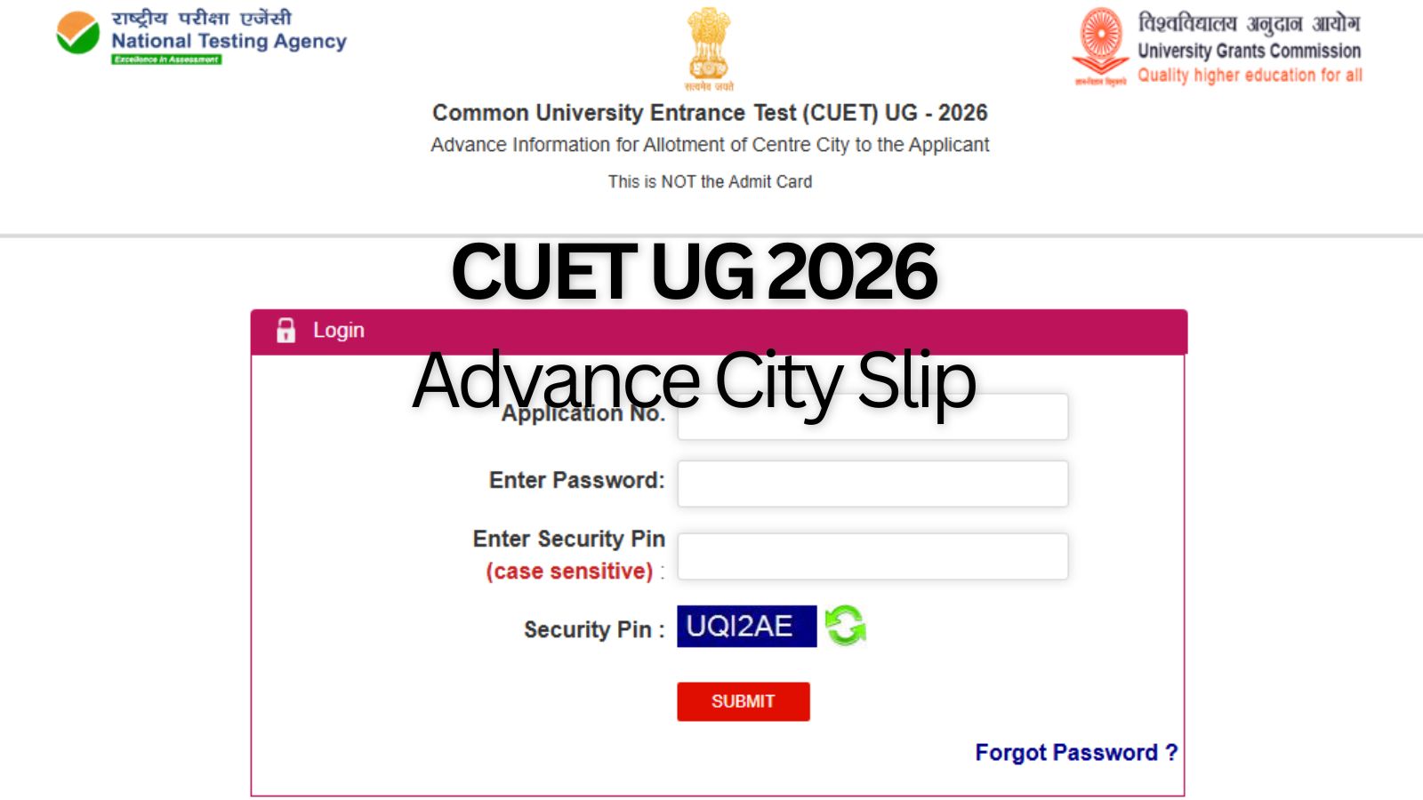 CUET UG 2026: Exam city slip out at cuet.nta.nic.in