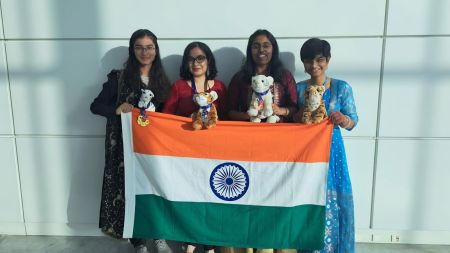 Medalists from L-R : Shreya Shantanu Mundhada (Gold Medal), Sanjana Philo Chacko (Silver Medal), Shivani Barath Kumar (Bronze Medal), Shrimoyee Bera (Image via special arrangement)