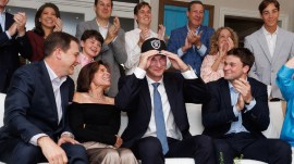 Fernando Mendoza with his mother Elsa and the rest of their family celebrate him being picked at the top of the NFL Draft. (Photo: Fernando Mendoza/X)