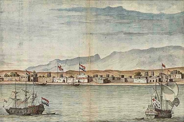 English and Dutch trading posts in Bandar Abbas in 1704 (Wikipedia)