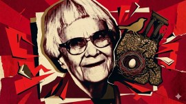 A red image of Kill the Mockingbird Author Harper Lee
