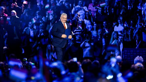 Hungary's Prime Minister Viktor Orban smiles before a pre-election rally in Budapest, Hungary, Tuesday, April 7, 2026. (AP Photo