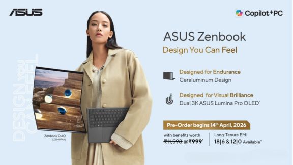 The laptop comes with twin 14-inch OLED touch screen panels that can run at a 144 Hz refresh rate to work smoothly across both panels. (Image: Asus)