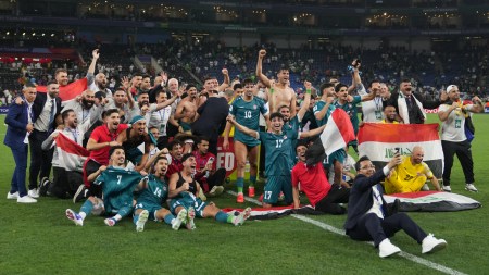 Iraq's players celebrate after the winning World Cup playoff final match against Bolivia in Mexico. (PHOTO: AP)