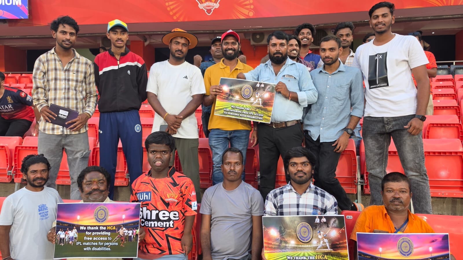 This is Mahesh Dheeravath with other physically challenged people at the game against Chennai Super kings (Image via Special Arrangement)