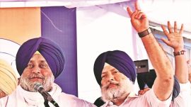 Leader of the breakaway faction of SAD, Sukhbir Singh Badal (right), and Barjinder Singh Brar. (File Photo)