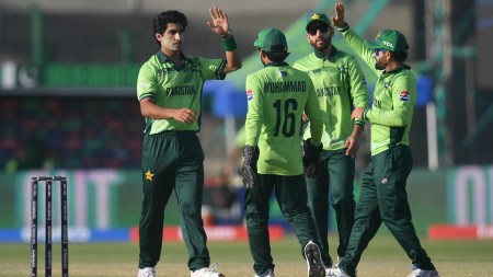 Naseem Shah celebrates wicket with his teamates. (FILE photo)