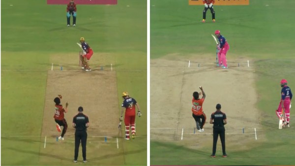 Nitish's angular load-up in IPL 2025 (on the left) compared to his straightened run-up in IPL 2026. (JioHotstar screengrabs) 