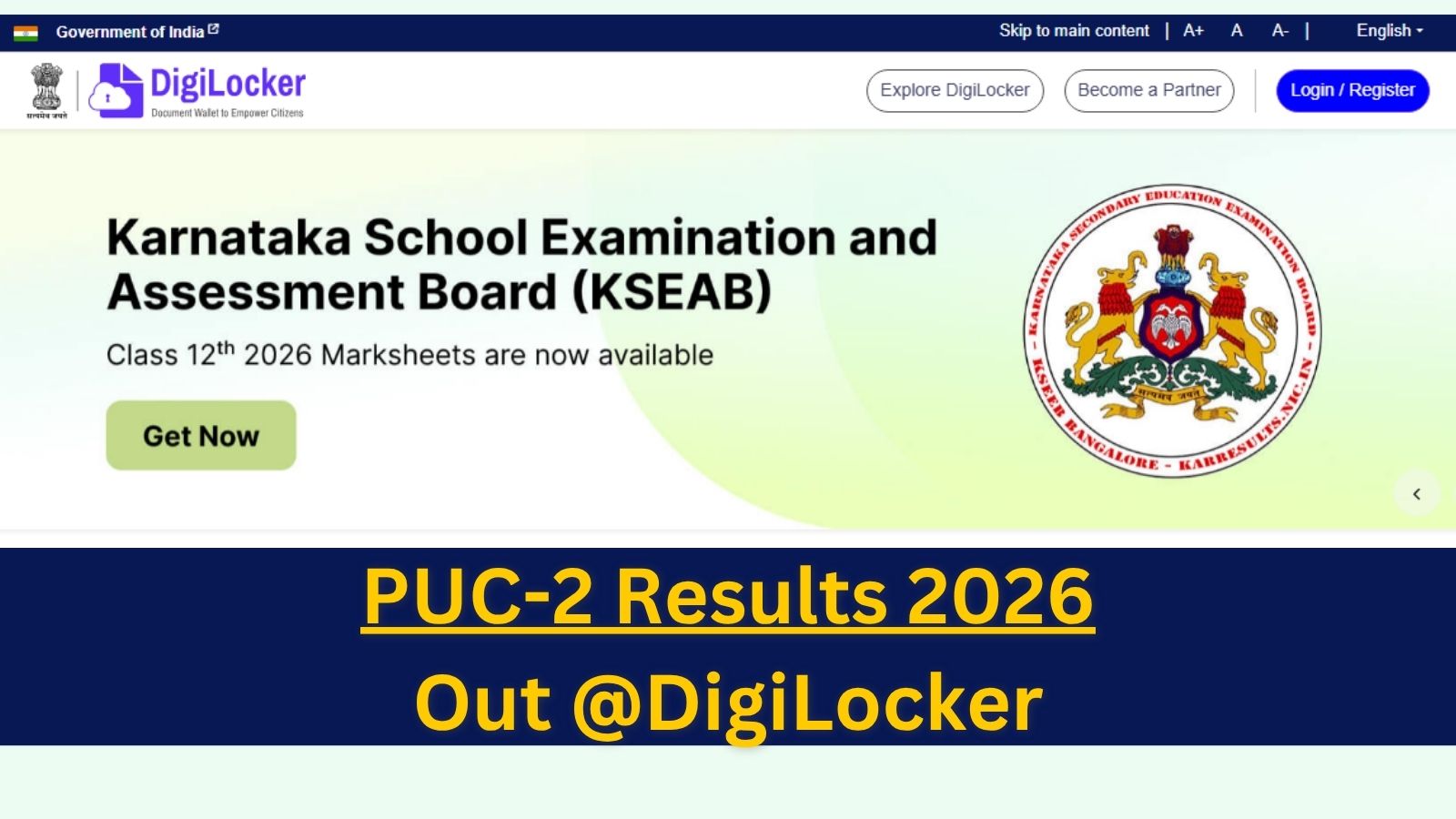 Karnataka 2nd PUC Results 2026 (Out): KSEAB Class 12th PUC 2 results at DigiLocker, karresults.nic.in