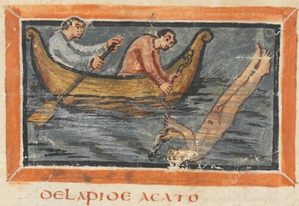 9th-century drawing of a pearl diver (Wikipedia)