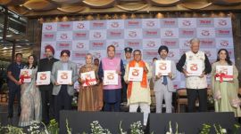 Onkar Singh Pahwa, CMD of Avon cycles ( third from left) his wife Sarabjeet Kaur Pahwa(fourth from left), Sanjeev Arora, Punjab industry minister( fifth from left) Gulab Chand Kataria, Punjab governor ( sixth from left) at the launch of coffee table book 75 years of excellence