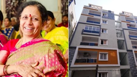 The woman is Sirisha's mother. The photo is of their flat in Miyapur, Hyderabad.