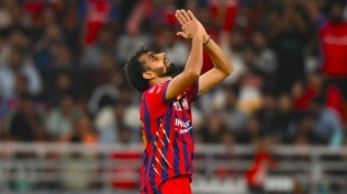Lucknow Super Giants' Prince Yadav celebrates a wicket during an Indian Premier League cricket match. (AP Photo)