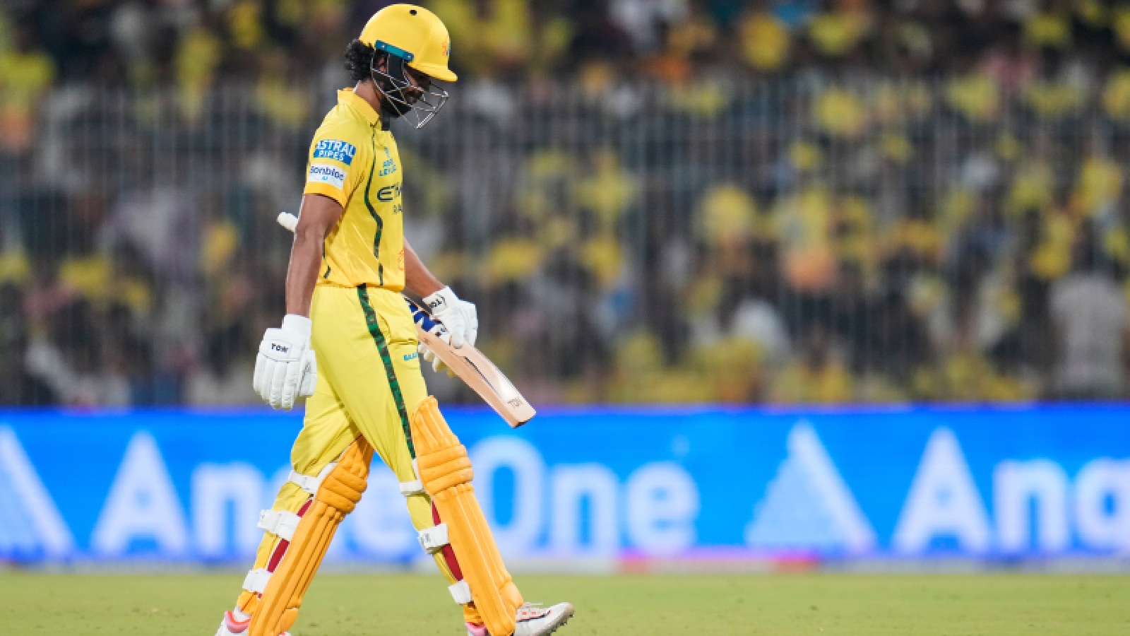Chennai Super Kings' captain Ruturaj Gaikwad leaves the ground after losing his wicket during the Indian Premier League cricket match between Chennai Super Kings and Punjab Kings in Chennai, India, Friday, April 3, 2026. (AP Photo)