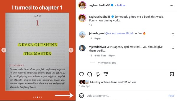 A screenshot of Robert Greene's The 48 Laws of Power. 