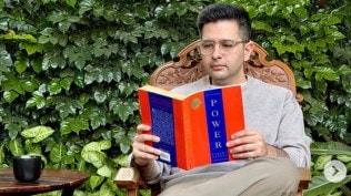 Sidelined MP Raghav Chadha reading Robert Greene's The 48 Laws of Power.