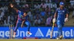 Delhi Capitals' T. Natarajan bowls a delivery during the Indian Premier League cricket match between Delhi Capitals and Mumbai Indians in New Delhi, India, Saturday, April. 4, 2026. (AP Photo)