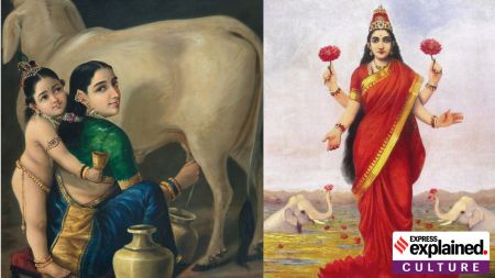 'Yashoda and Krishna' (left, sold at the recent auction, and 'Goddess Lakshmi'.