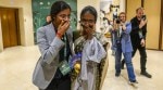 Vaishali Rameshbabu meets her mother Nagalakshmi after winning the Women's Candidates tournament. (Photo: Michal Walusza/FIDE)