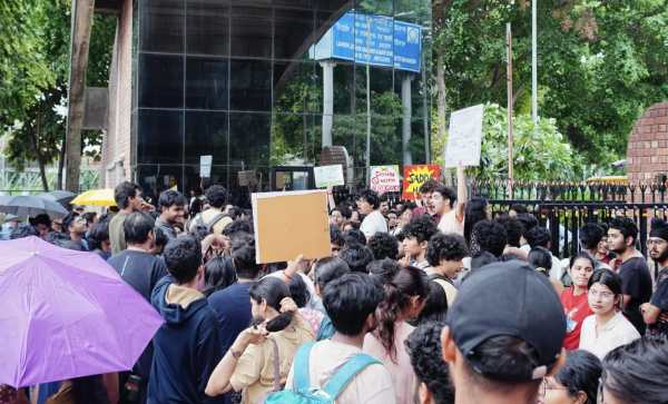 Students protest at IISER, Mohali. (Express Photo)