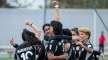 Members of the Afghan Women United football team celebrate after scoring a goal against Chad, in their first international tournament since fleeing their country in October 2025. (AP Photo)
