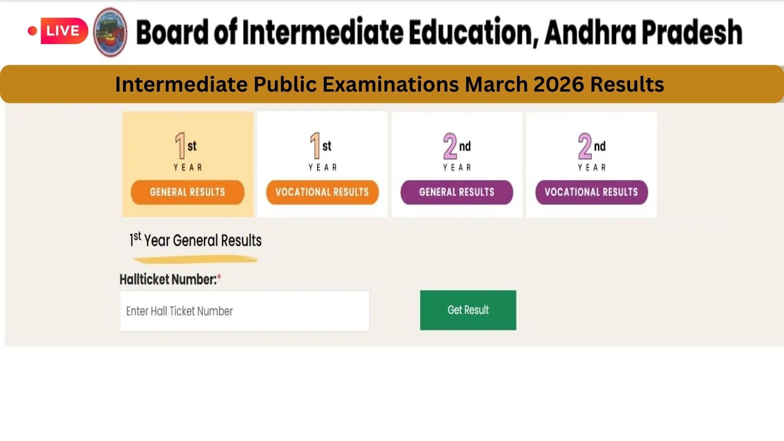 AP Inter 1st 2nd Year Results 2026 Live Updates: Result to be declared today at bie.ap.gov.in