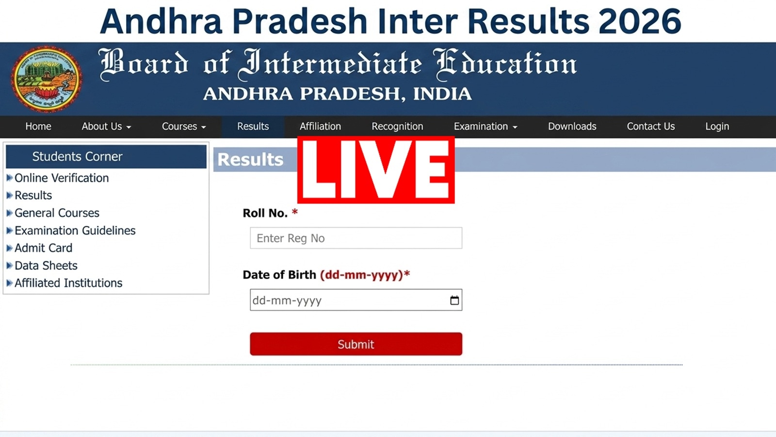 AP Inter 1st 2nd Year Results 2026, Resultsbie.ap.gov.in LIVE Updates: Result to be declared today at bie.ap.gov.in