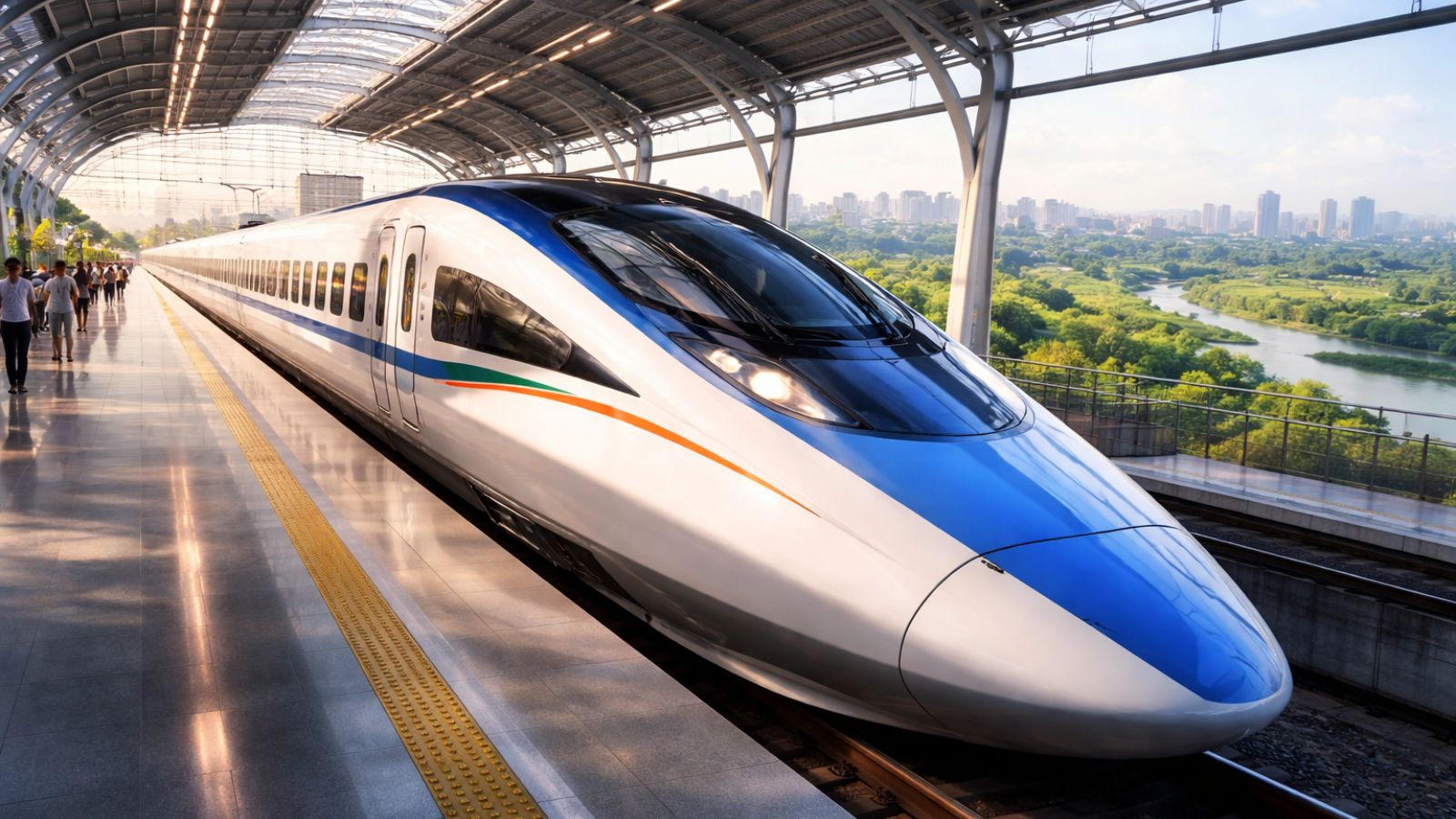 India’s first bullet train B28 is expected to be ready by March 2027, marking a major milestone in high-speed rail connectivity with advanced features and rapid travel capability. (Image generated using AI)