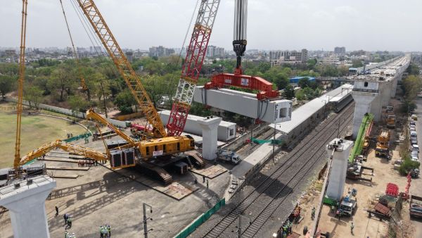 Mumbai-Ahmedabad bullet train project update highlights NHSRCL launching the heaviest girder in just 3.5 hours. (Image: NHSRCL)