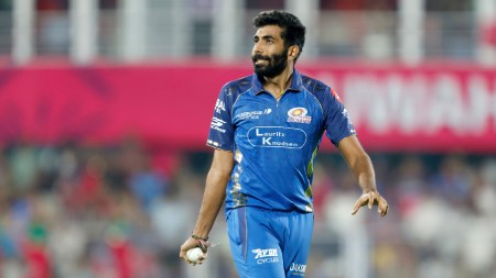 Jasprit Bumrah of Mumbai Indians during Match 13 of the TATA Indian Premier League 2026. (Photo by Arjun Singh / CREIMAS for IP)