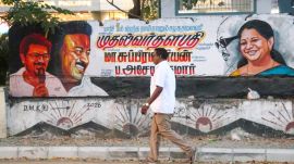 A mural wishing Tamil Nadu Chief Minister M K Stalin on his birthday in Gandhinagar, Adyar. (Photo: Nithya Pandian)
