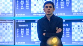 Competing in his first Candidates, Sindarov’s dominance has been absolute. (FIDE/Michael Walusza)