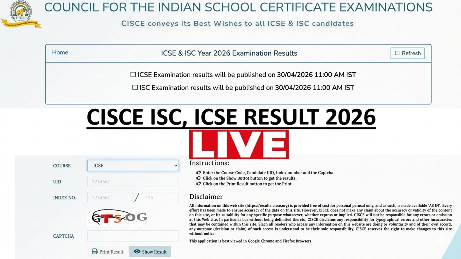 CISCE.org ICSE 10th, ISC 12th Result 2026 LIVE Updates: Where and how to check CISCE marksheets instantly?