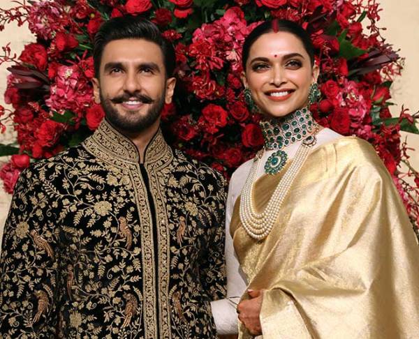 Ranveer Singh and Deepika Padukone at their wedding reception in Mumbai.