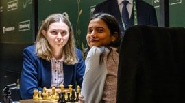 Divya Deshmukh pulled off a miracle in the Women’s Candidates tournament by upsetting tournament leader from Ukraine Anna Muzychuk. (FIDE/Michal Walusza)