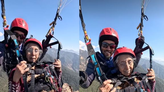 The 73-year-old was seen trying paragliding in Bir Billing, Himachal Pradesh