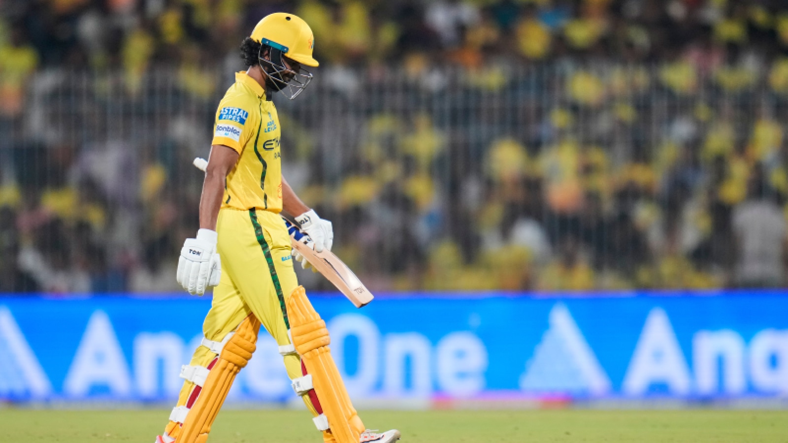 Chennai Super Kings' captain Ruturaj Gaikwad leaves the ground after losing his wicket during the Indian Premier League cricket match between Chennai Super Kings and Punjab Kings in Chennai, India, Friday, April 3, 2026. (AP Photo/Aijaz Rahi)