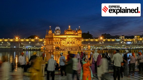 People gather to offer prayers at Golden Temple on the eve of Baisakhi, in Amritsar, Monday, April 13, 2026.